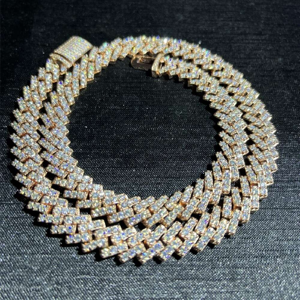 Hip Hop Cuban Chain 10mm Iced Moissanite Diamond Cuban Chains Necklace in Rose Gold