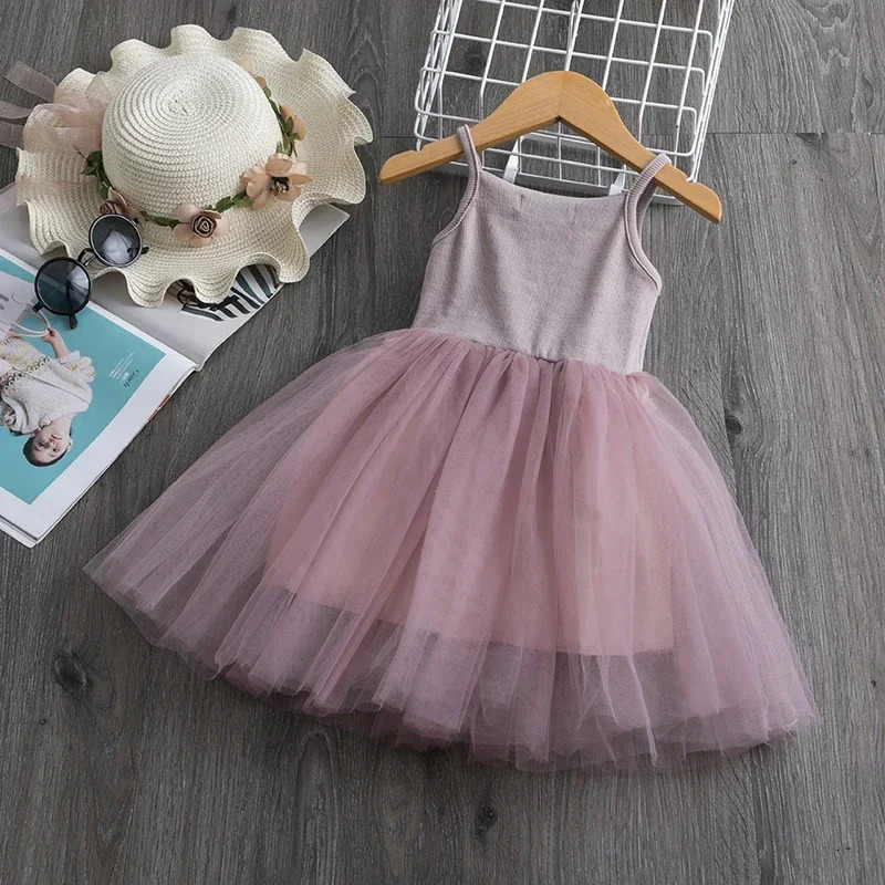 Summer Cute Girls Sequined Princess Dress Kids Sleeveless Tulle Clothes Children Birthday Party Vestido Easter Tutu Costume 240416