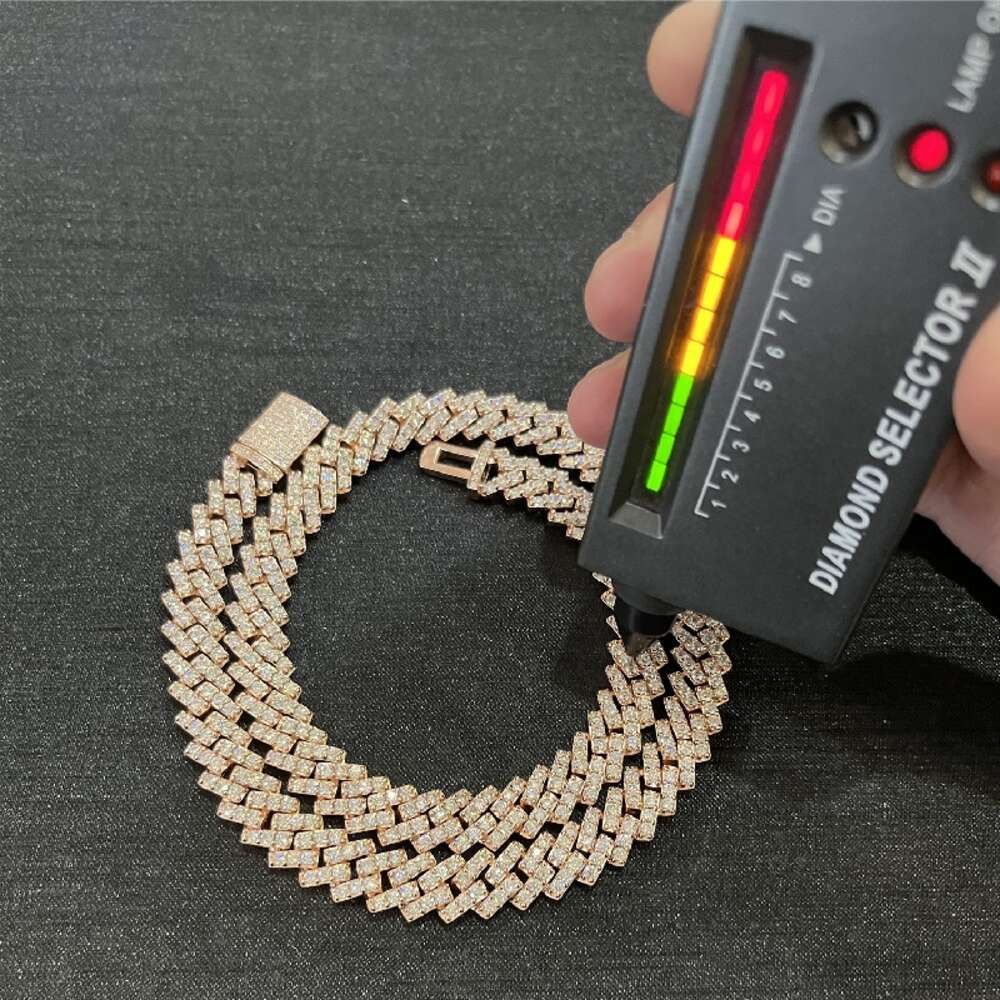 Hip Hop Cuban Chain 10mm Iced Moissanite Diamond Cuban Chains Necklace in Rose Gold