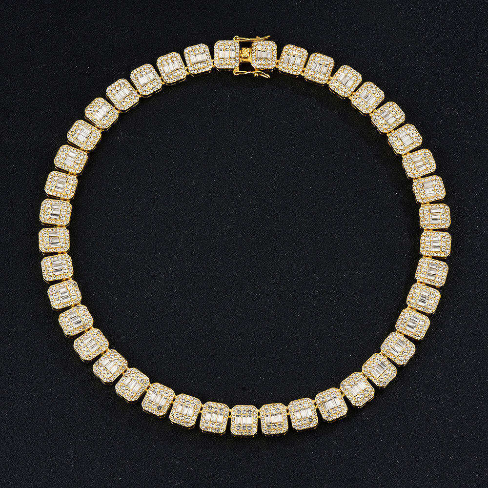Hip Hop Jewelry 12mm Full Bling Diamond Moissanite Tennis Chain Iced Out Jewelry Necklace