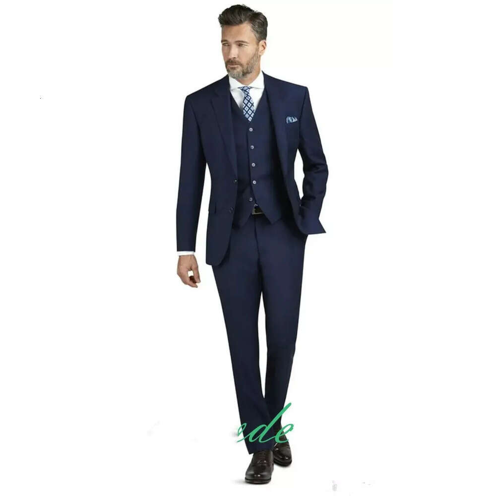Custom Men Made Slim Navy Fit Blue Wedding Suits Groom Tuxedos Groomsmen Formal Suit Top Quality Three Pieces (Jacket +Pants+Vest) smen