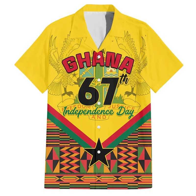 Men's Casual Shirts Ghana Flag Map 3D Printed Short Slve Shirts For Men Clothes GHA National Emblem Beach Shirts National Emblem Blouses Male Top