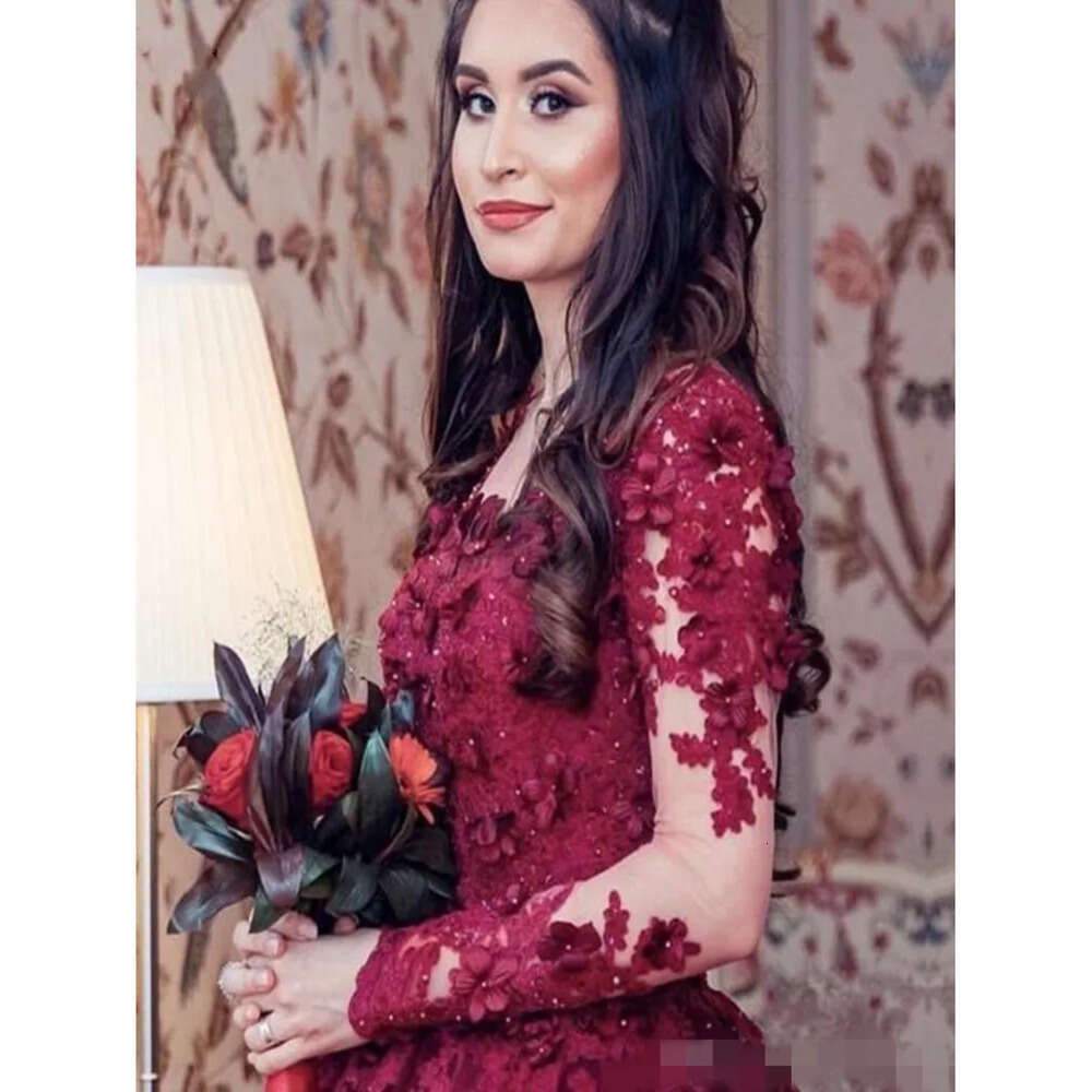 Floral Sleeves Dresses Long Bury D Applique Tulle Lace Sheer Neck Beaded Illusion Wedding Bridal Gown Vestido De Novia