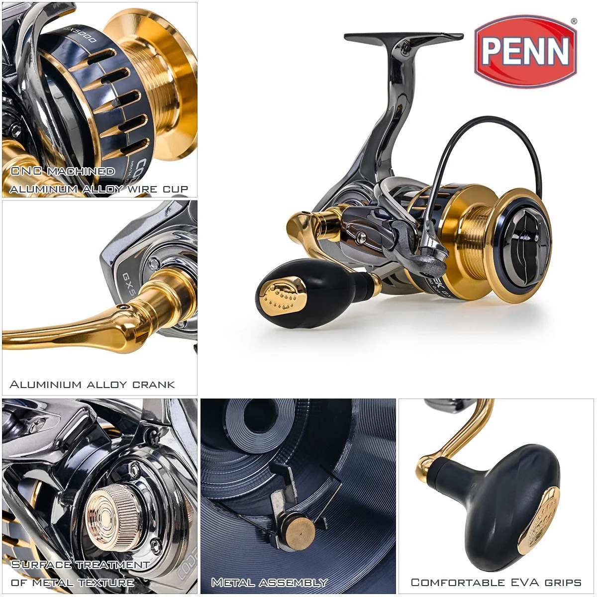 PENN GX10007000 Fishing Reel with 131 HighEnd Bearings 25KG Max Drag and Bonus PE Line Gift 240506