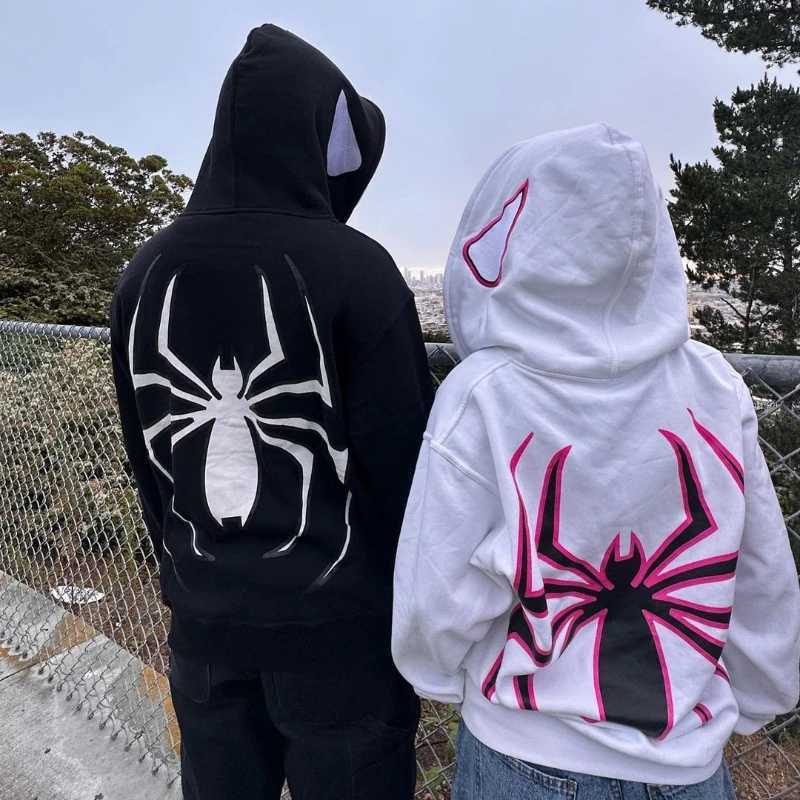 Men's Hoodies Sweatshirts Y2k Emo Womens Street Clothing Hoodie Spider Punk Zipper Hoodie Graphic Extra Large Sweatshirt Gothic Harajuku Kpop Alt