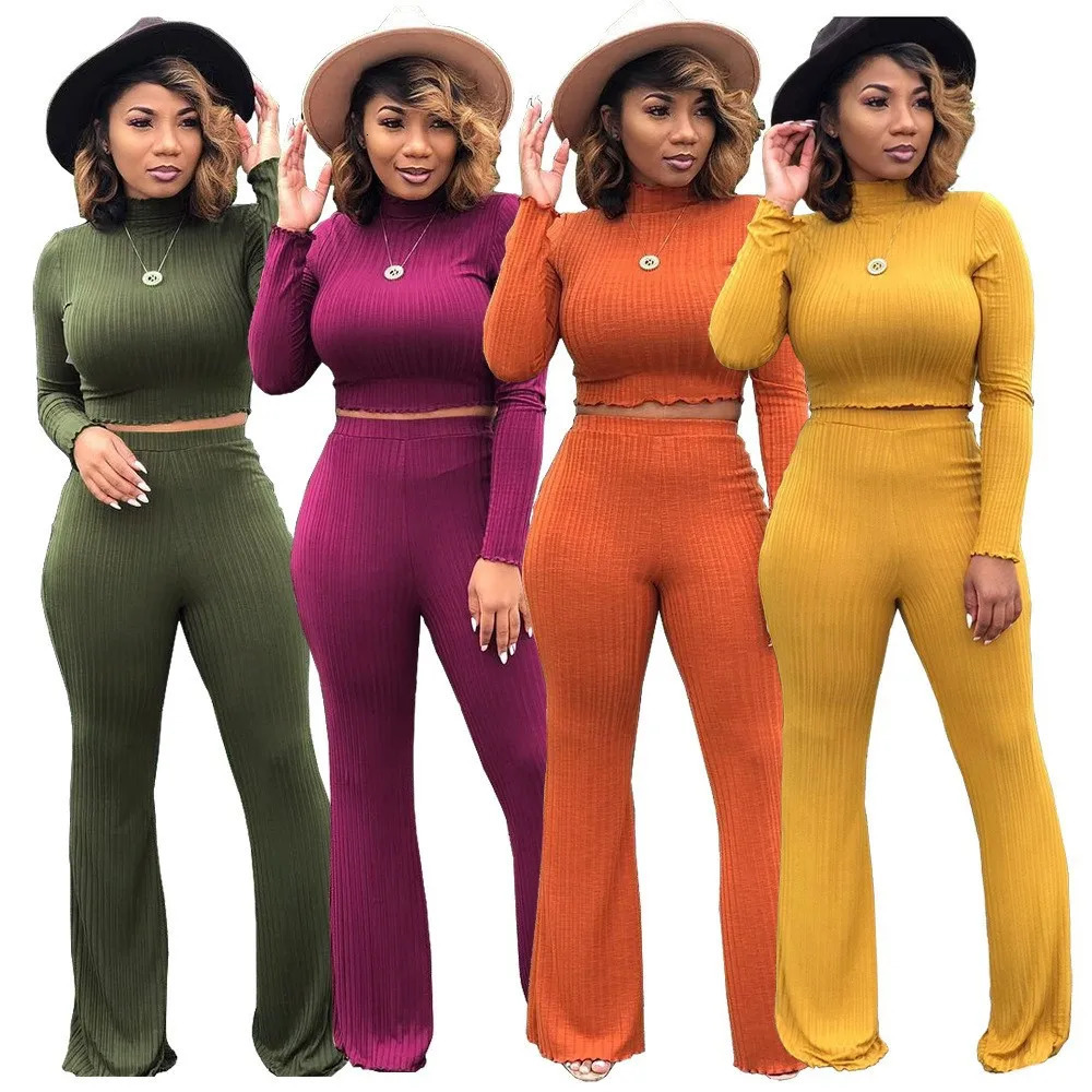 Women turtleneck long sleeve crop top pullover pants 2 pcs set for female women outfit tops two pieces sets womens 240423