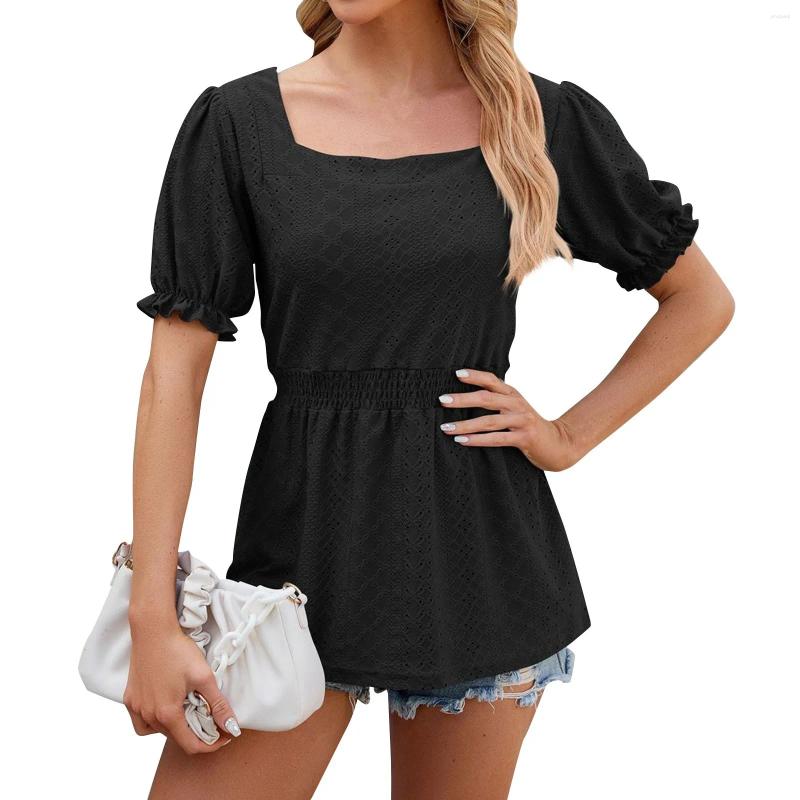 Womens T Shirts Fashion Solid Color Square Neck Short Sleeve Waist Tie T-Shirt Top Women Blouse 2024 Shirt For Cloth