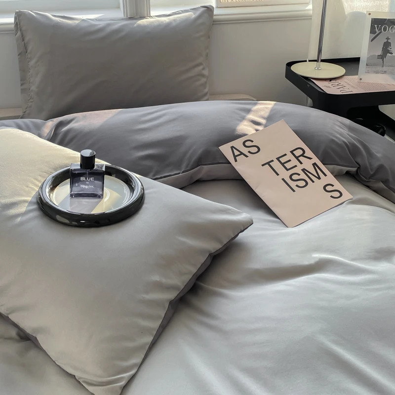 Ins Style Solid Color Duvet Cover Set Washed Cotton Bedclothes Comforter Pillowcase Soft Bedding Sets Quilt Covers 220x240 240506