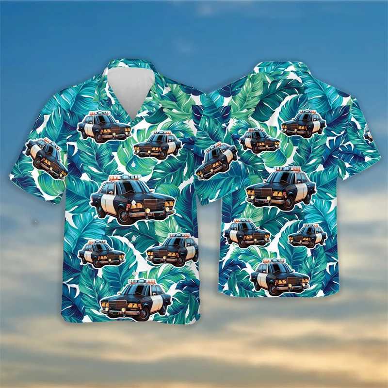 Men's Casual Shirts Tropical Police Graphic Beach Shirt Casual Hawaiian Policeman Shirts For Men Clothes Fashion Strtwear Vacation Blouses Y2k To