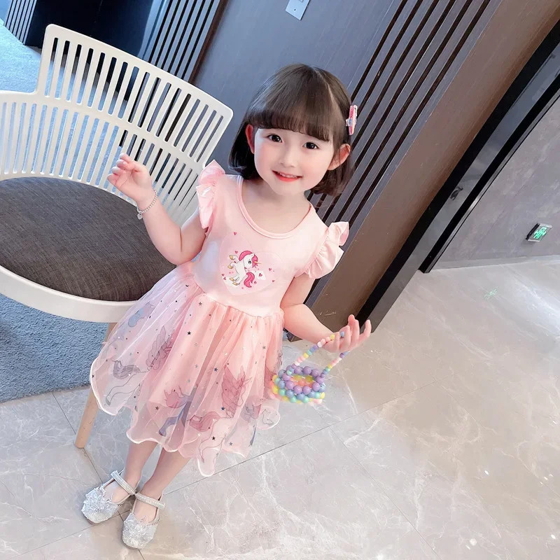 Girls Clothes 2024 Summer Princess Dresses Flying Sleeve Kids Dress Unicorn Party Baby for Children Clothing 16Y 240416