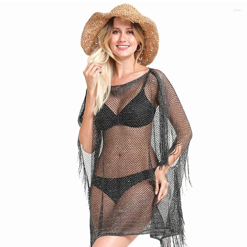 Breathable Bikini Cover Up Shawl Beach Cover-up Tassel Sun Protection Cardigan Womens Hollowed Out Sunblock