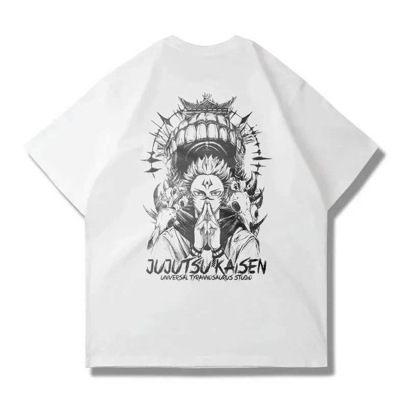 Men's T-Shirts 2024 Harajuku Y2k Vintage Oversized Cotton T Shirt Japanese Anime Jujutsu Kaisen Ryomen Sukuna Print Short Slves Ts Tops T240505