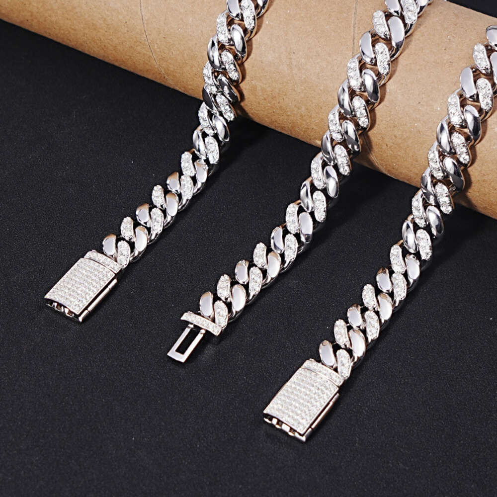 Sicgem Customize Miami Stainless Steel 925 Silver Mens Cuban Link Chain 22 Inches 13 Mm Moissanite Necklace