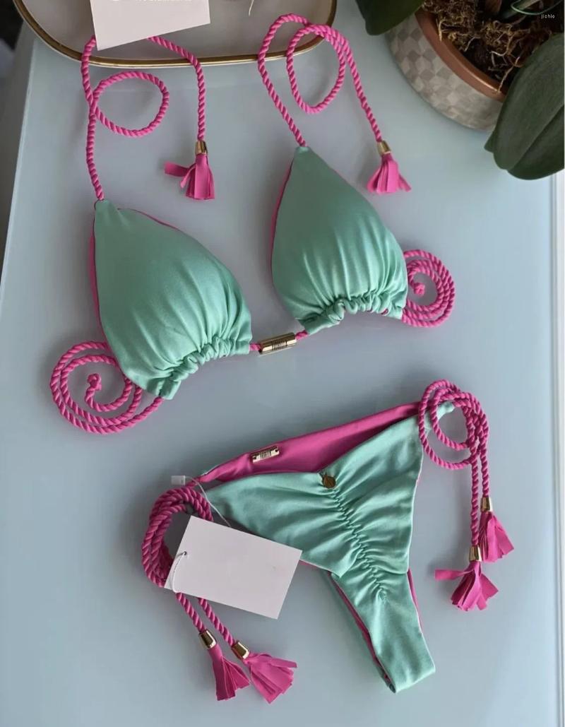 Womens Swimwear Women Bikini Backless Rope Triangle Swimsuit Multicolor