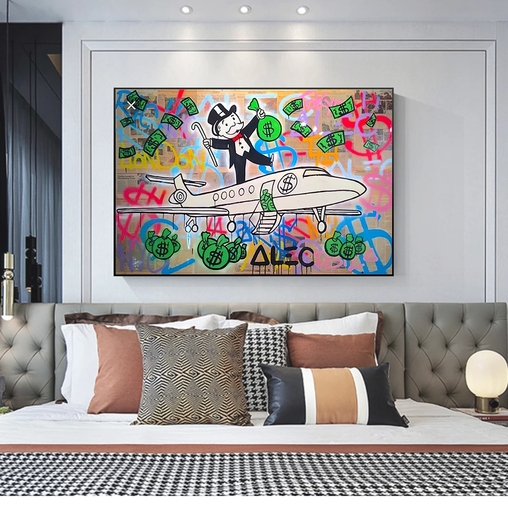 Paintings Funny Graffiti Art Alec Monopoly Canvas Painting Rich Money Man Oil Posters and Prints Wall Art Picture For Living Room Decor H250115