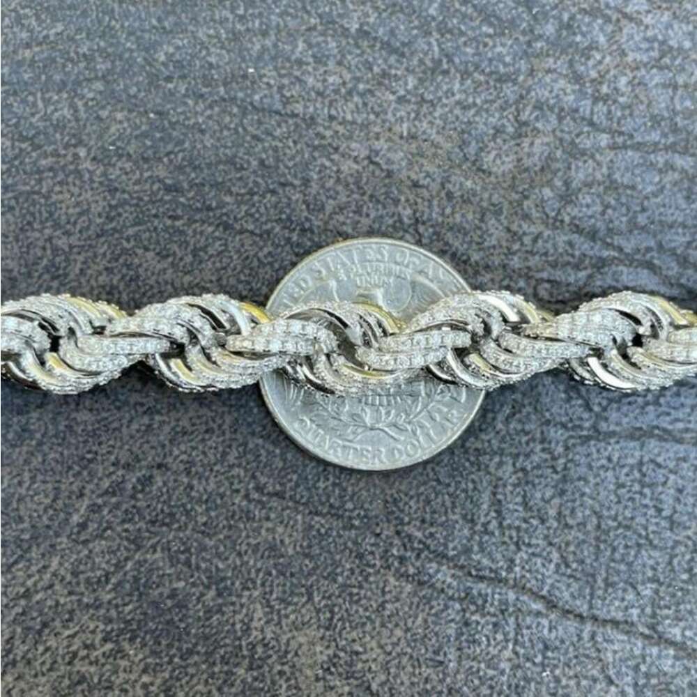 Mens Cuban Style Bracelet Hip Hop 925 Sterling Silver Lab Diamond Cluster Moissanite Cuban Chain Bracelet