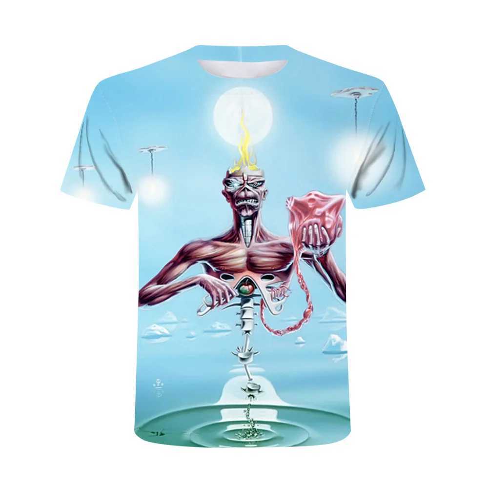 Men's T-Shirts Men T Shirts Heavy Metal Rock Music 3D Printed Round Neck Summer Hip Hop Skulls Short Slve Tops Strtwear Fashion Clothing T240505
