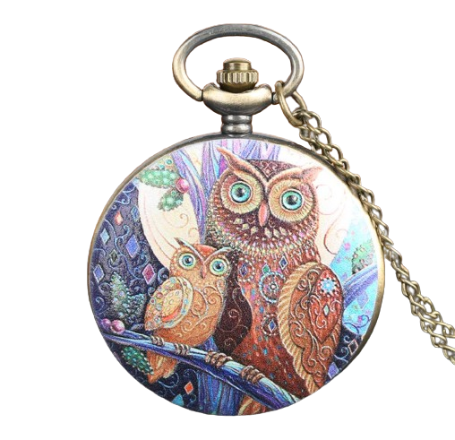 Exquisite Lovely Owl Design Pocket Watch Vine Quartz Analog Watches Necklace Chain Clock Gifts for Men Women Kids
