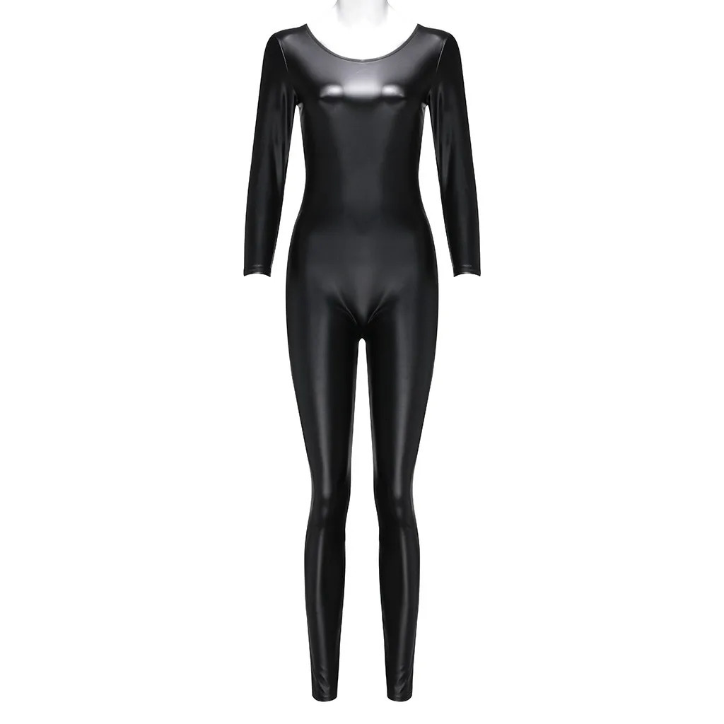 Elastic Pu Leather Long Sleeve Catsuit Tights Cosplay Bodysuit Conjoined Leotard Sexy Clubwear Lingerie Unitard Teddies Jumpsuit 240423
