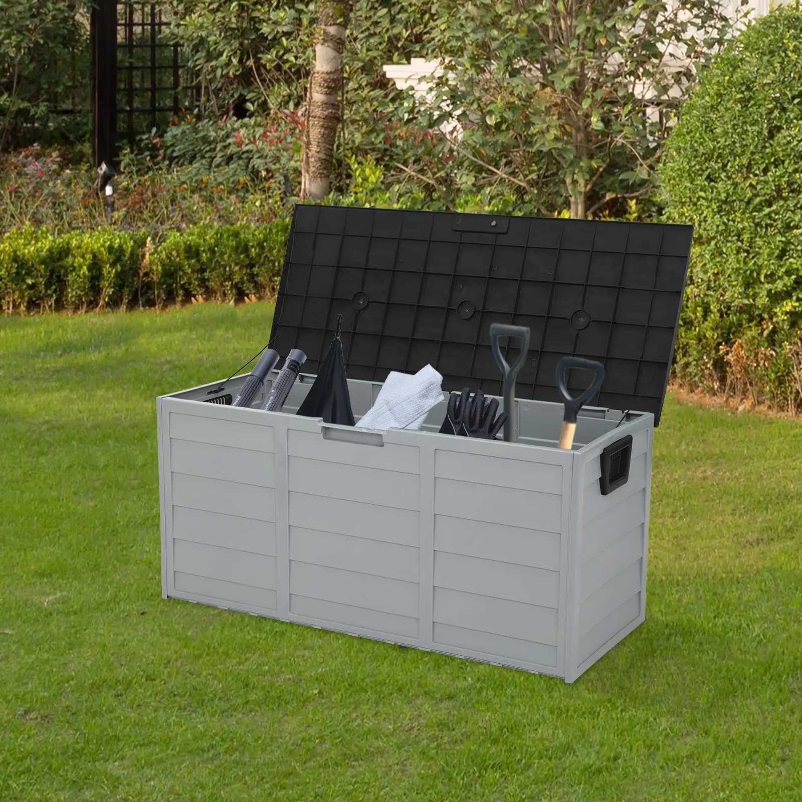 Storage Boxes Bins Outdoor 75 gallon resin deck box storage courtyard garden bench waterproofing Q240506