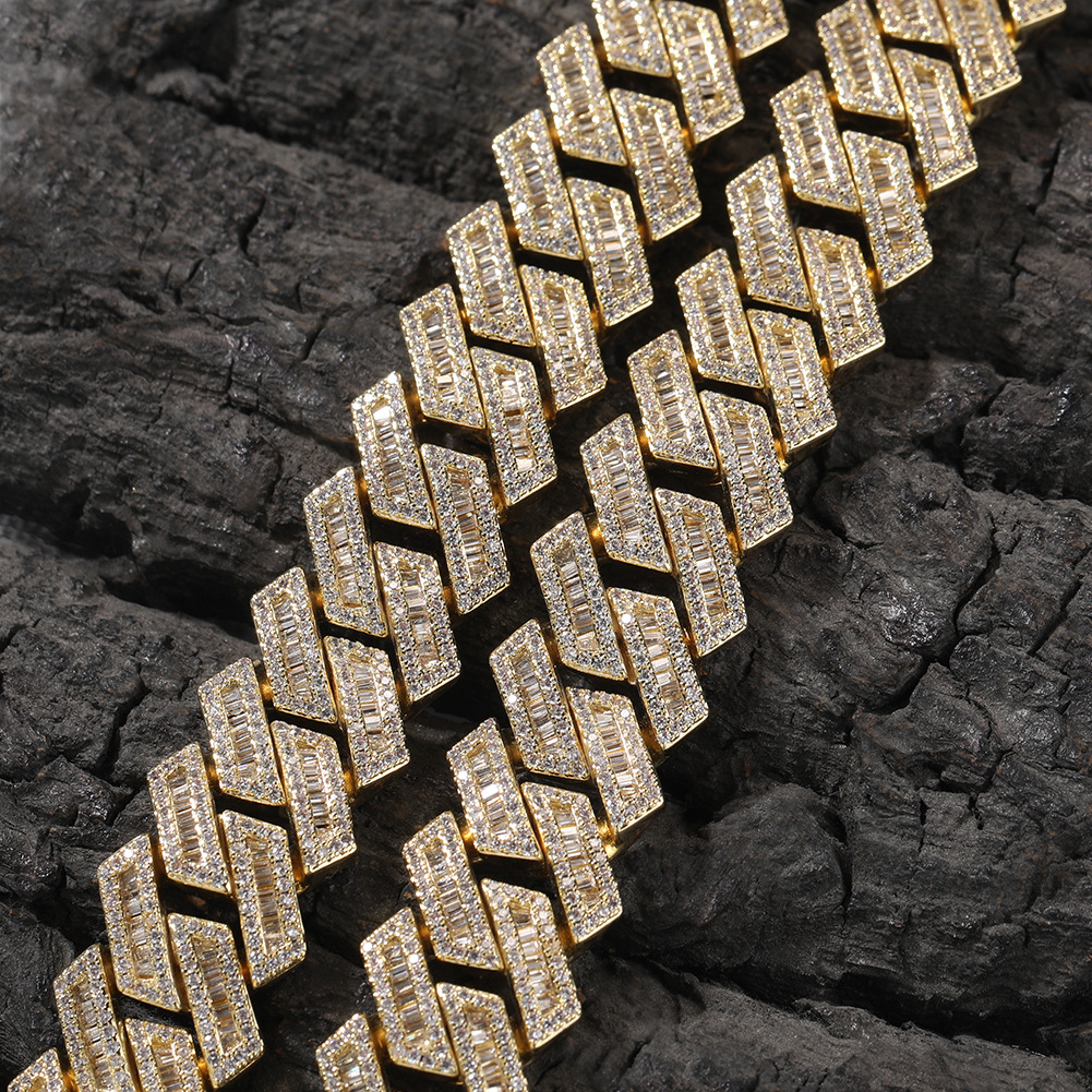 21mm Hip Hop Double Row Square T Zircon Miami Cuban Link Chain Mens Necklace 18k Real Gold Plated Men Heavy Jewelry