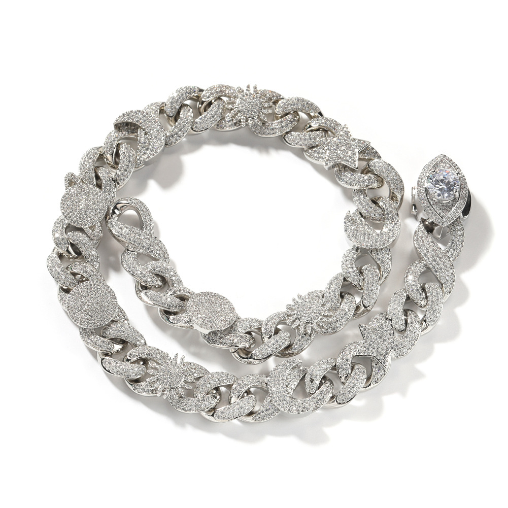 16mm Hip Hop Sun Star Eye Cuban Chain Necklace Bracelets Gold Plated 5A Zircon Men Jewelry Set