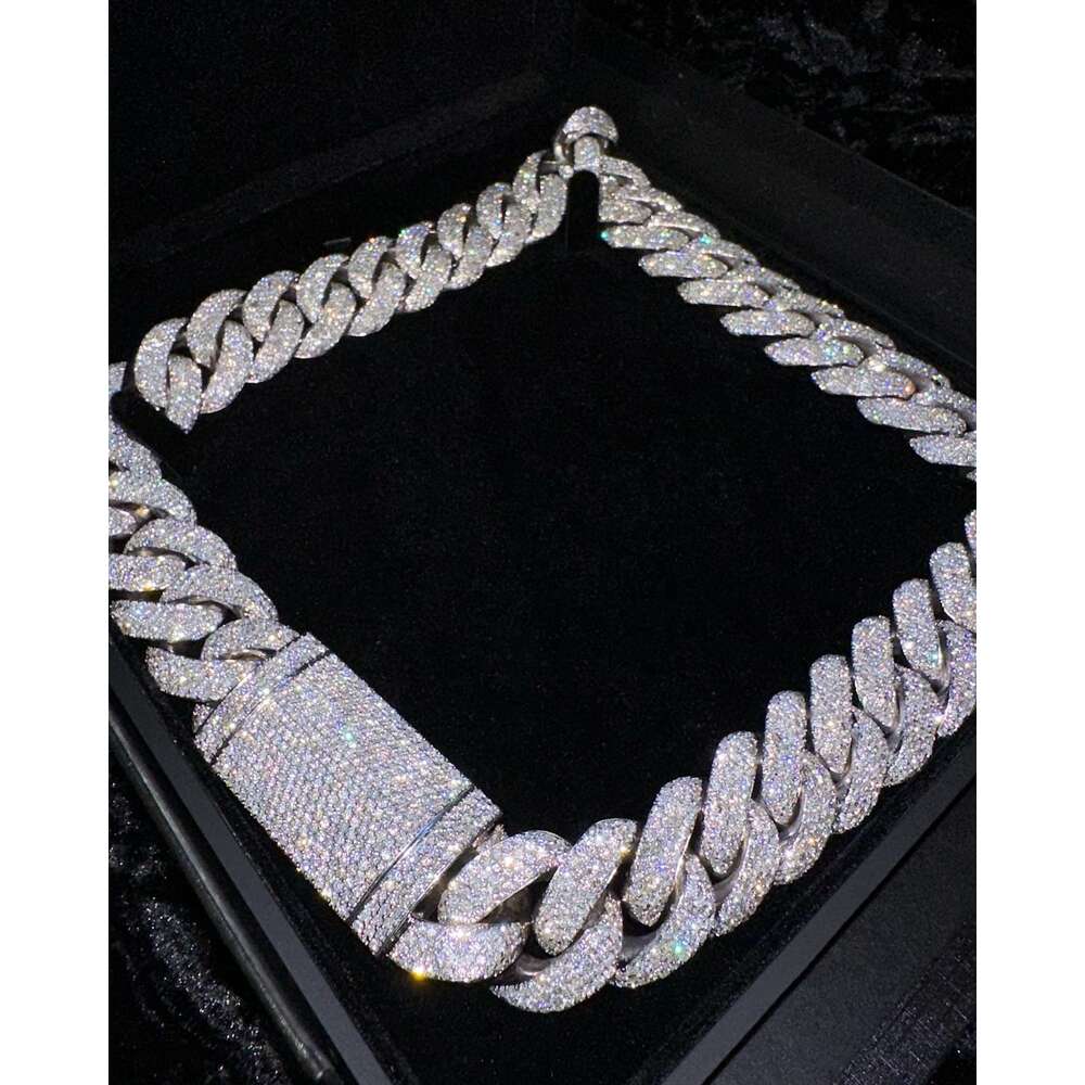 designer necklace Aaa Gems Necklace 18mm 20mm Sier 10k/14k/ Gold Plating Moissanite 4 Rows Prong Iced Out Vvs Miami Cuban Link Chain Free shipping