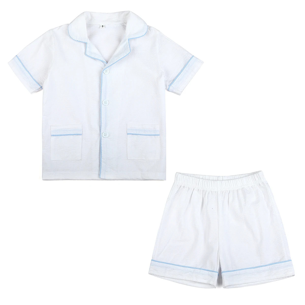 Wholesale 100% Cotton White Baby Clothes Toddler Boys Girls Pajamas Sets Sleepwear 2024 Summer Sibling Outfits Kids Pyjamas 240506