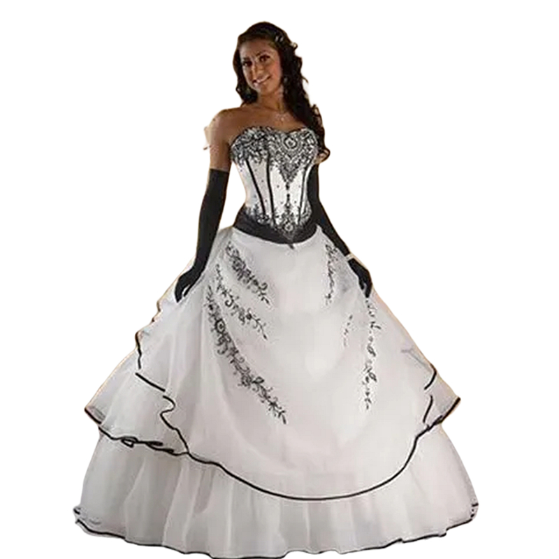 Black And White A Line Gothic Wedding Dresses 2024 Sleeveless Sweetheart Neck Corset Floor Length Bridal Gowns Lace Appliques Vintage Bride Vestido De