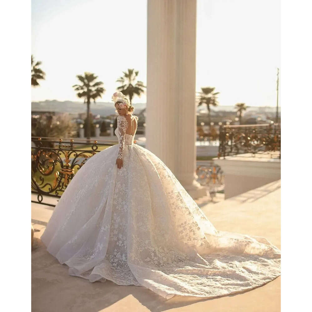 Dresse Ball Gown Sleeve Wedding Gorgeous Long Backless 3D Applique V Neck Or Length Lace Custom Made Pearl Vestidos De Novia Estidos