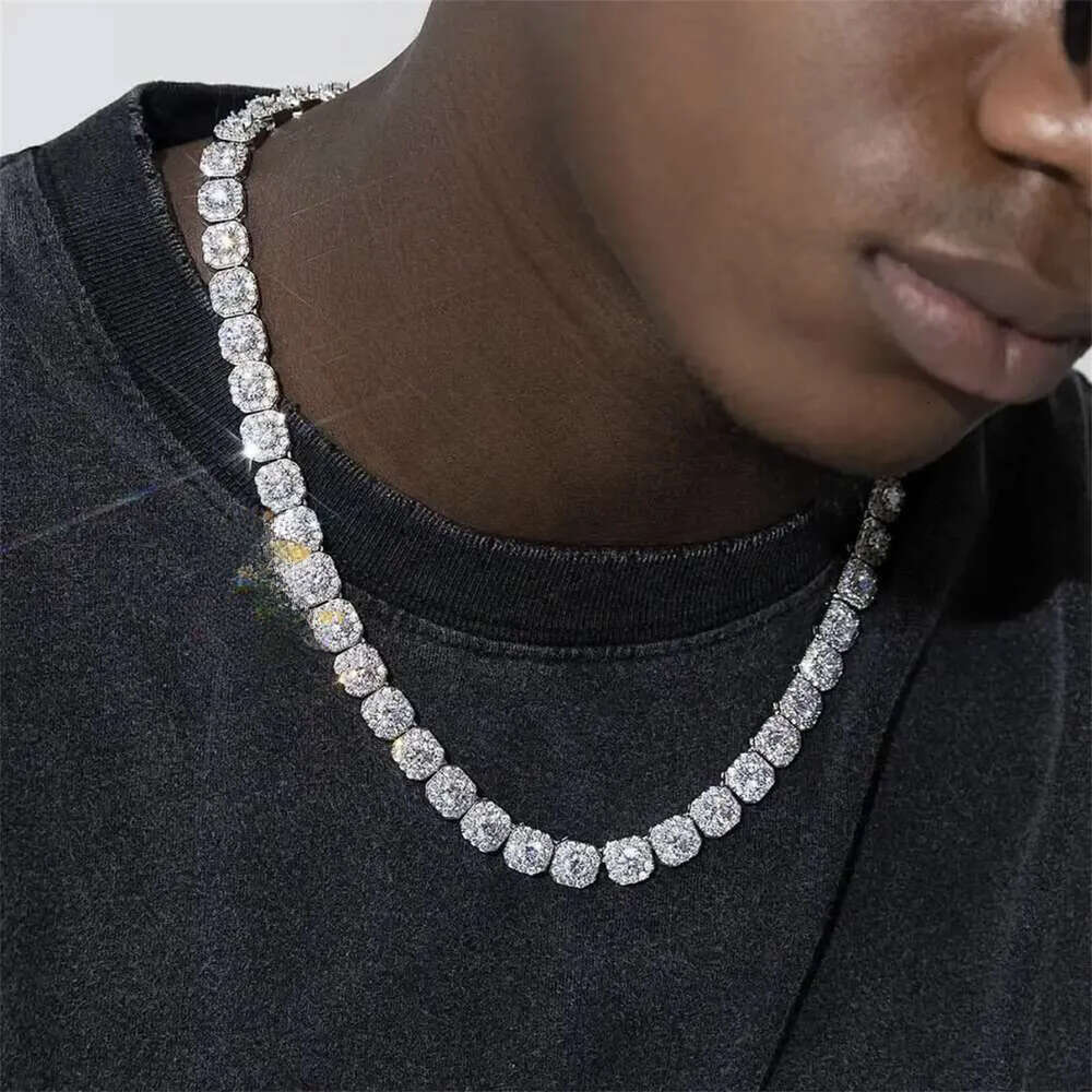 Fire Jewelry 6mm 10mm Sterg Sier d Color Vvs Moissanite Dia Cluster Tennis Chain Necklace for Men Women