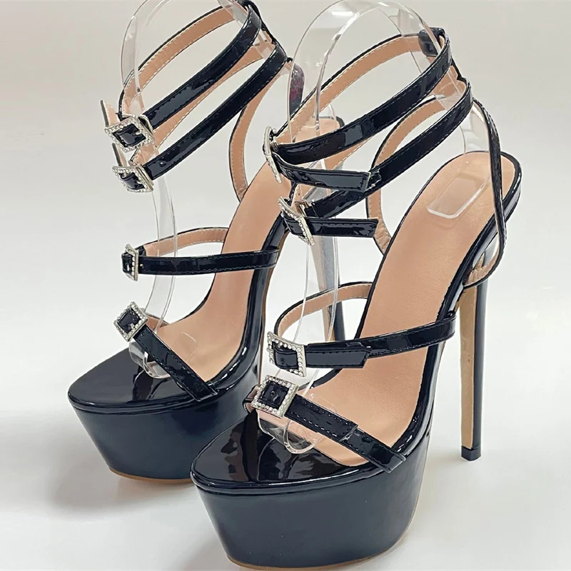 Liyke Runway Style Sexy High Heels Platform Sandals For Women Fashion Open Toe Crystal Buckle Stiletto Wedding Stripper Shoes 240506