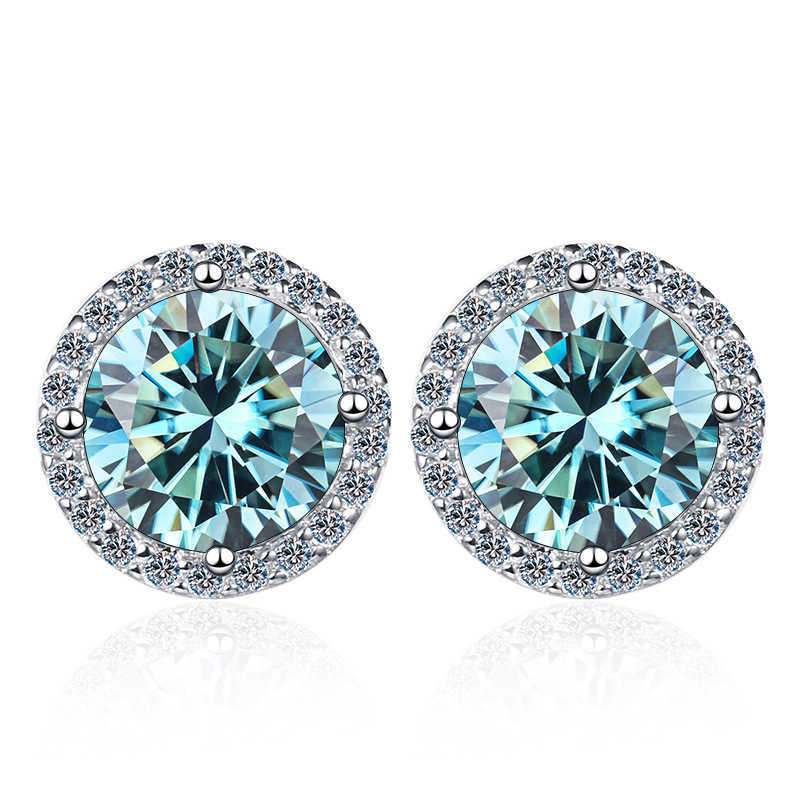 Hot Sale Halo Moissanite Earring 925 Silver Red Blue Yellow 6.5mm 1CT+1CT Round Cut Moissanite Earrings