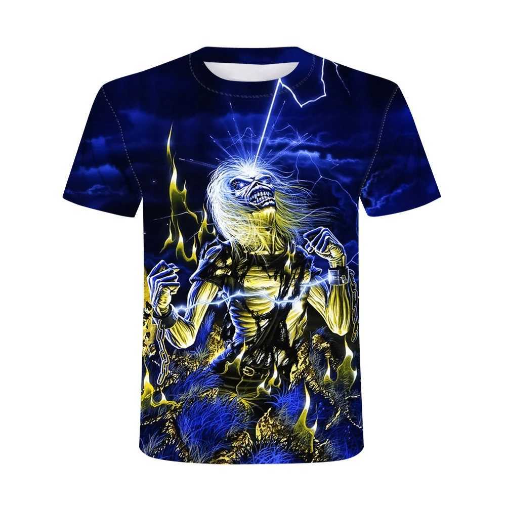 Men's T-Shirts Men T Shirts Heavy Metal Rock Music 3D Printed Round Neck Summer Hip Hop Skulls Short Slve Tops Strtwear Fashion Clothing T240505