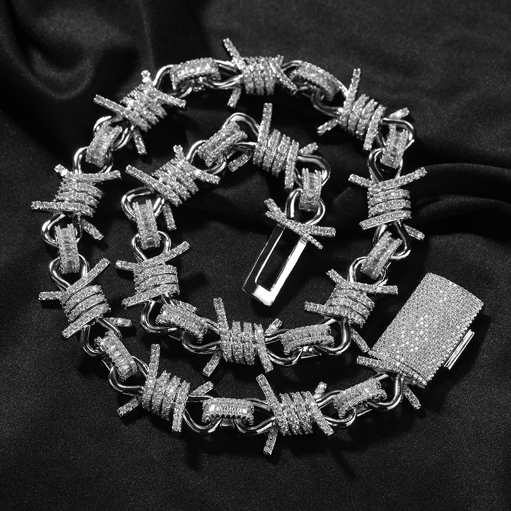 19mm Hip Hop Punk Mens Thorns Cuban Link Chain Necklace Bracelets 5A Zircon Men Jewelry
