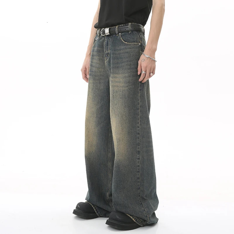 IEFB Mens Vintage Jeans Fashion Washed Street Casual Wide Leg Denim Pants Summer Distressed Loose Male Versatile Trousers 9C354 240422
