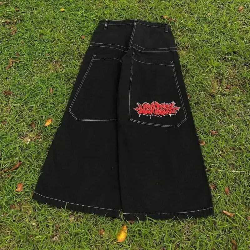 American High Street Retro Straight Wide Leg Pants Y2k Letter Print Oversized Jeans Men Gothic Punk Casual Trousers Women 240429