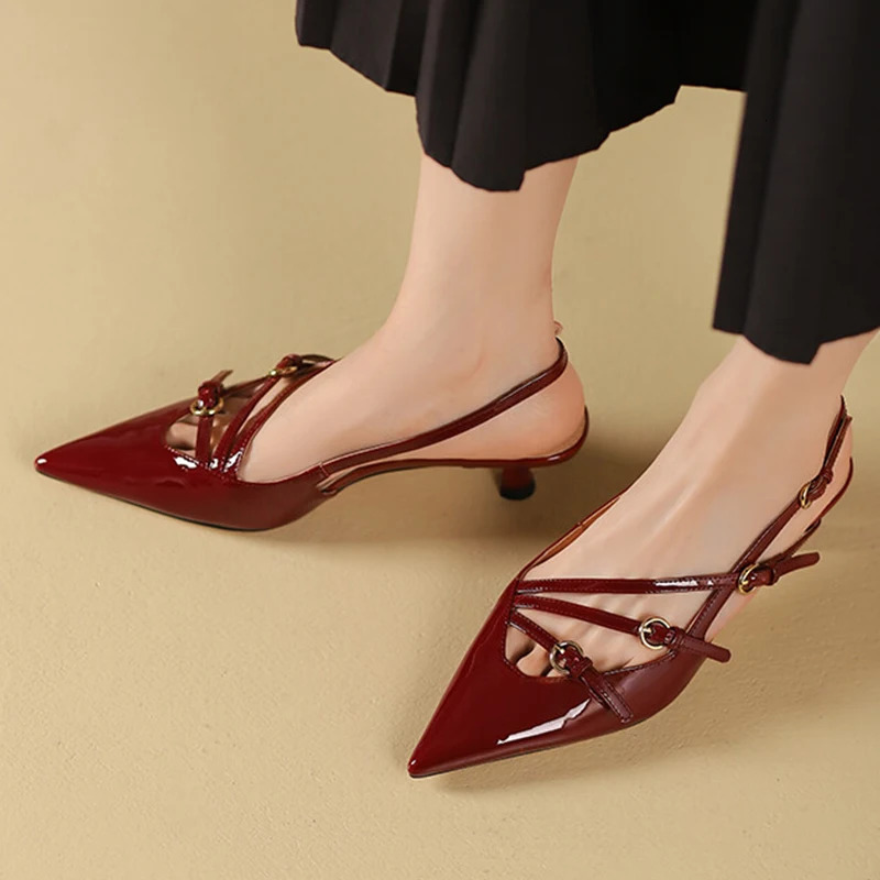 JOZHAMTA Size 34-42 Women Heeled Sandals Retro Rome High Heels Shoes For Women Summer 2024 INS Real Leather Buckle Heel Sandal 240506