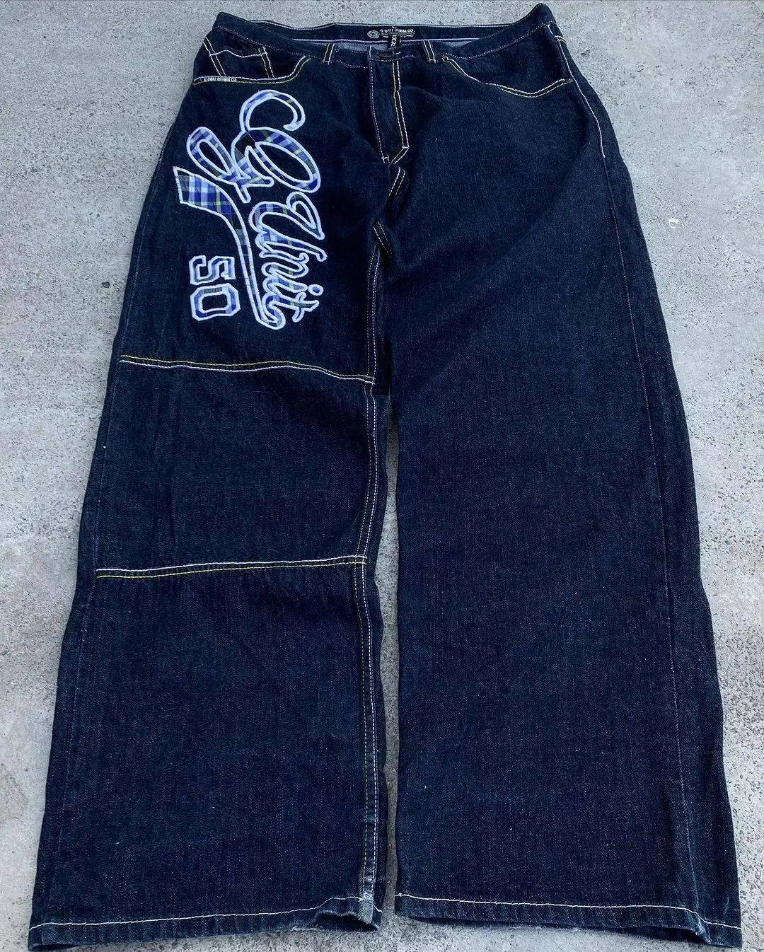 American Street Letter Patch Jeans Mens Vintage Hip-hop Baggy Straight Wide-leg Pants Harajuku Trendy Y2K Jeans Unisex 240429