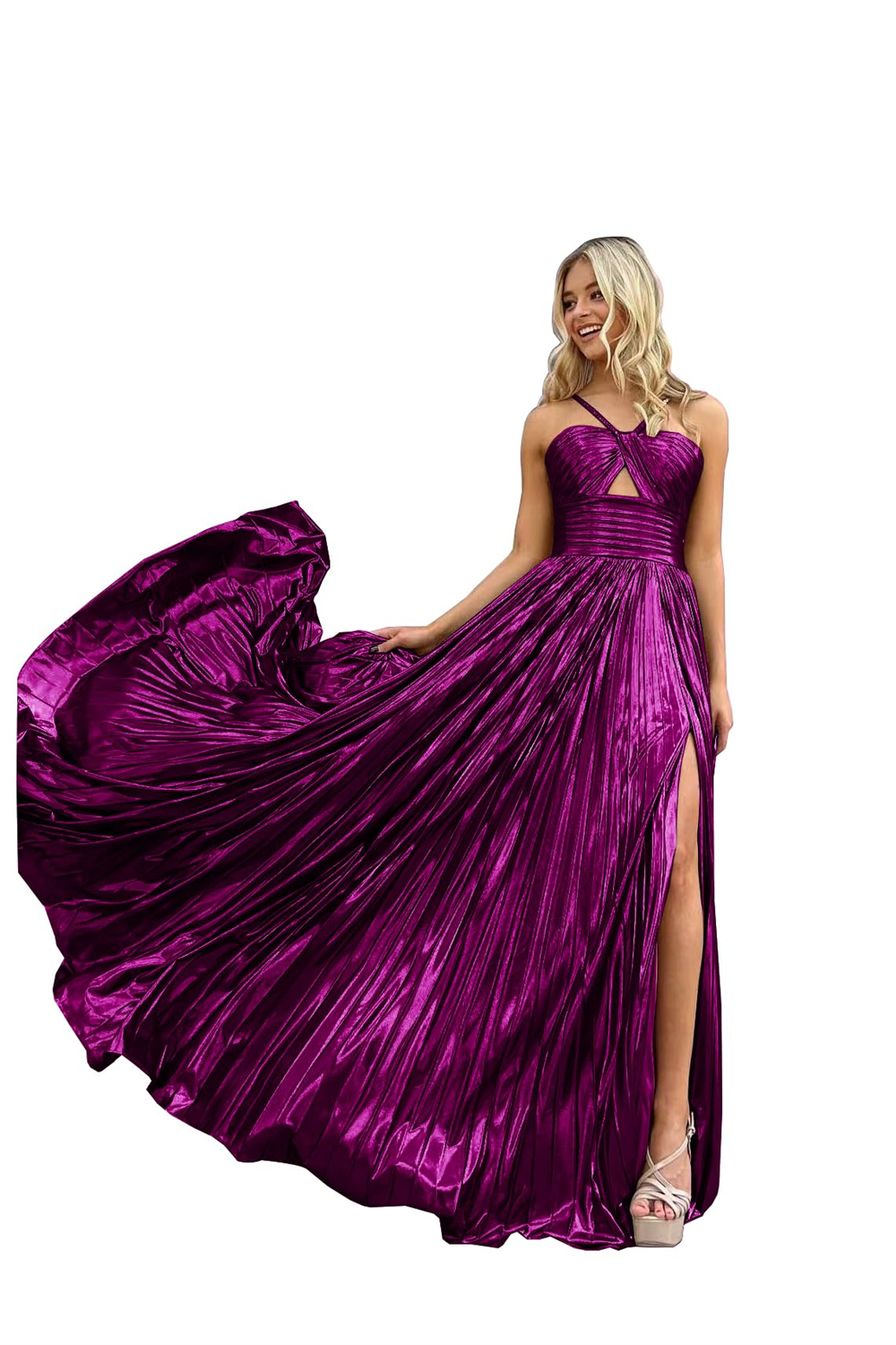 Spaghetti Long Prom Dresses Gold Split Satin Pleats A-Line Sexy Backless Plus Size Formal Occasion Evening Party Gown Pd19