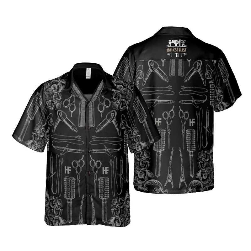 Men's Casual Shirts Cool Barber 3D Print Shirts For Men Clothes Harajuku Fashion Profession Work Tools Short Slve Uniform Blouses Button Boy Tops