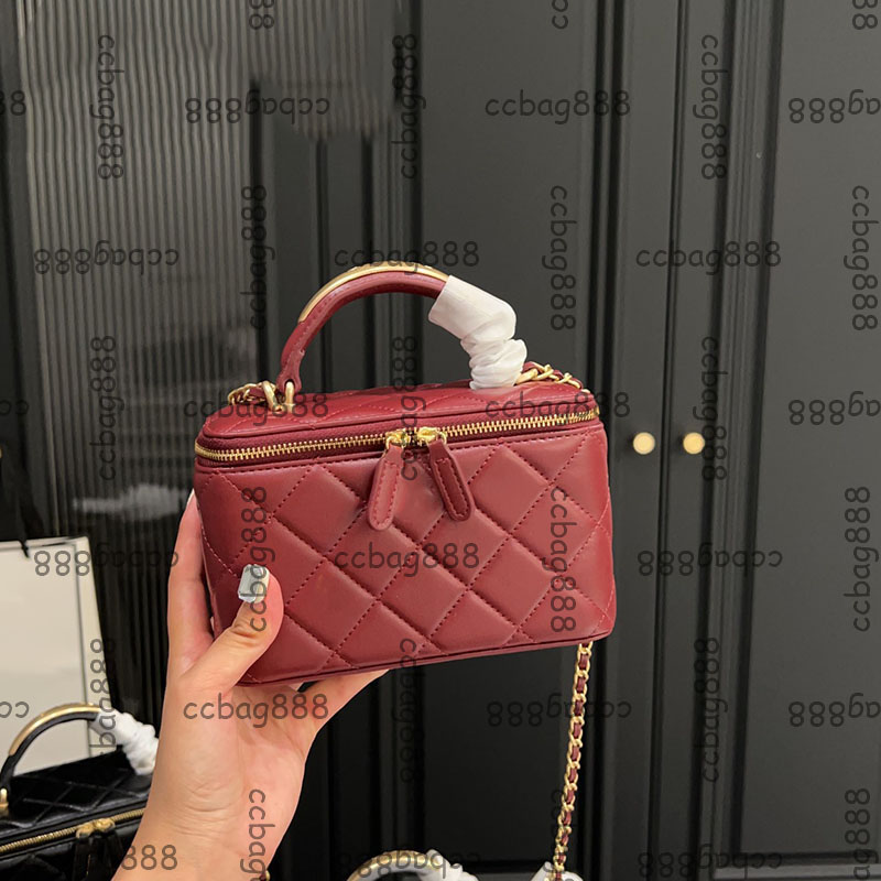 8 Colros Womens Lambskin Cosmetic Case Vanity Box Bags Bags With Top Suitcase Mirror Card Holder Gold Metal Hardware Matekasse Chain Crossbody Handbags 17x10cm