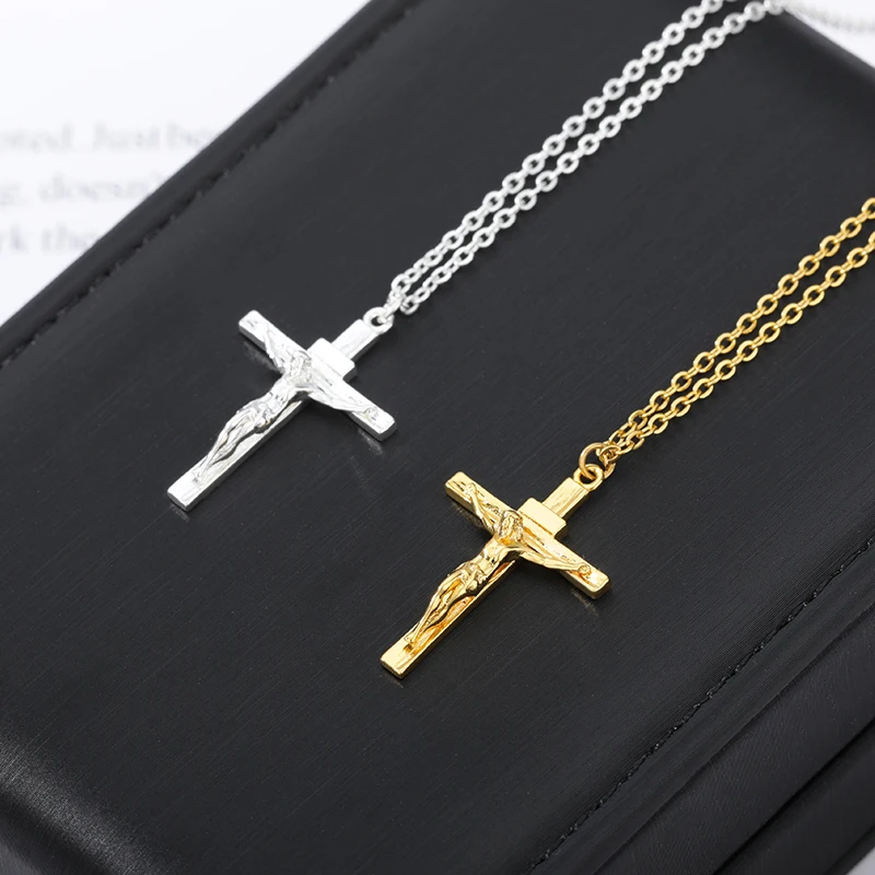 Chain For Man Stainless Steel Cross Necklace Women Men woman necklace - Religious Christian Jewelry Prayer And Baptism Crystal