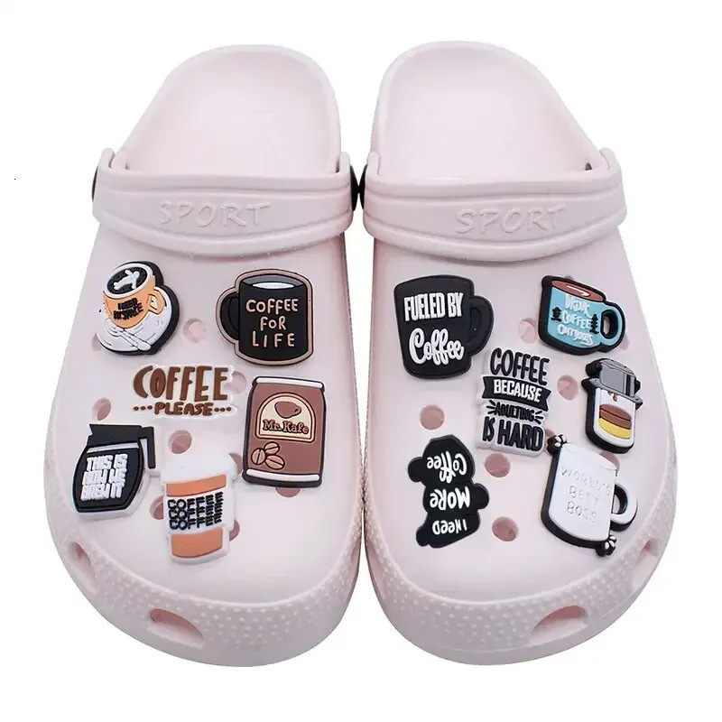 20pcs Coffee Cup Series Shoe Charms for Clogs Bogg Bag Bubble Slides Sandals PVC Shoe Decorations Accessories EVA Beac 240506