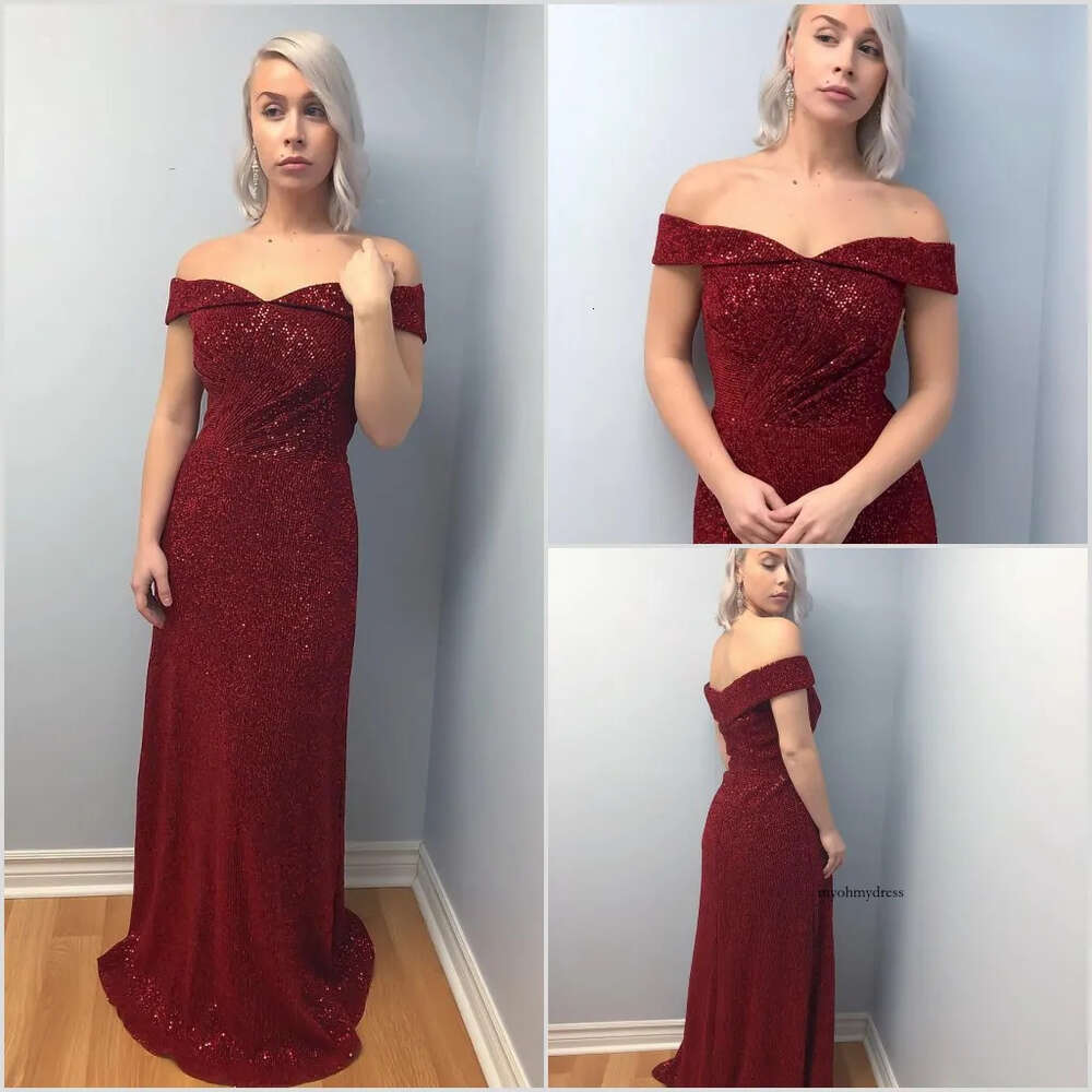 Plus Size Red Customized Mermaid Sleeveless Prom Dresses Off Shoulder Evening Dress Satin Sequins Floor Length Formal Party Bridesmaid Gown 0431