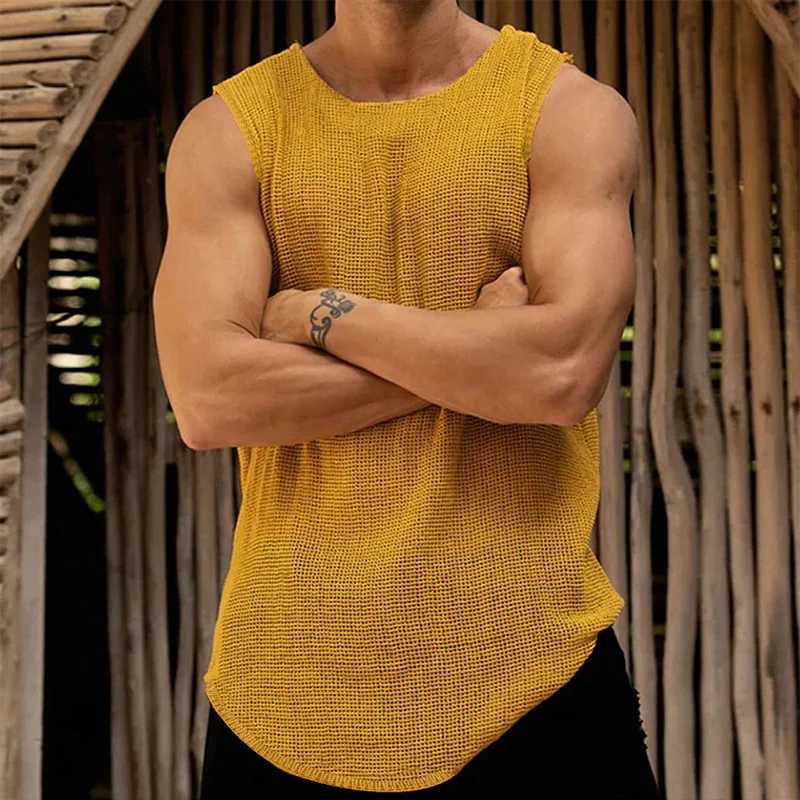 Men's Tank Tops Spring Summer Casual Knitwear Men Slveless O Neck Solid Color Knit Tank Tops Mens Vintage Slim Knitting Vest Male Camisoles Y2405