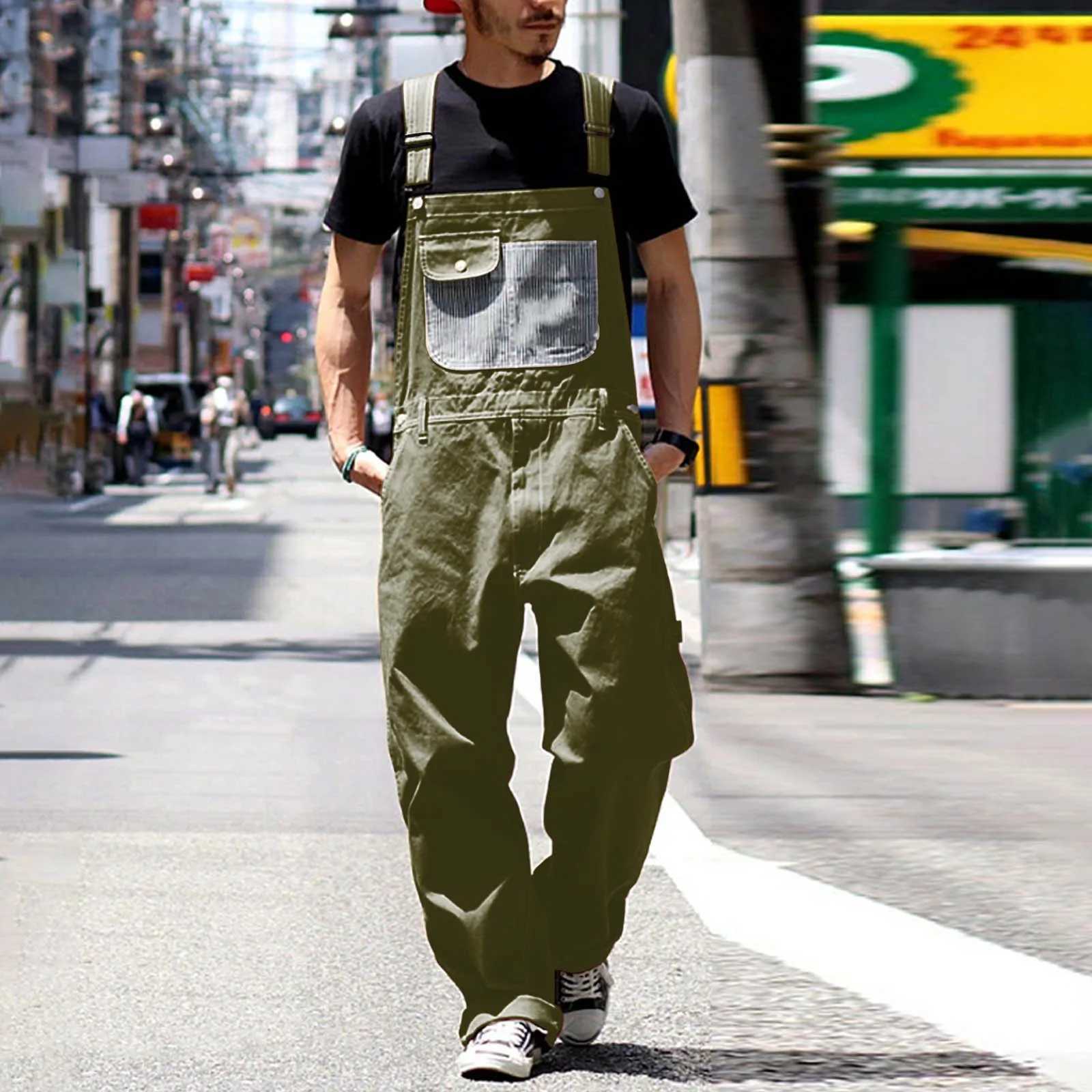 Men's Pants Mens Trousers jumpsuit retro version pocket patch work one piece Trousers fashion casual oversized loose street clothing J240507