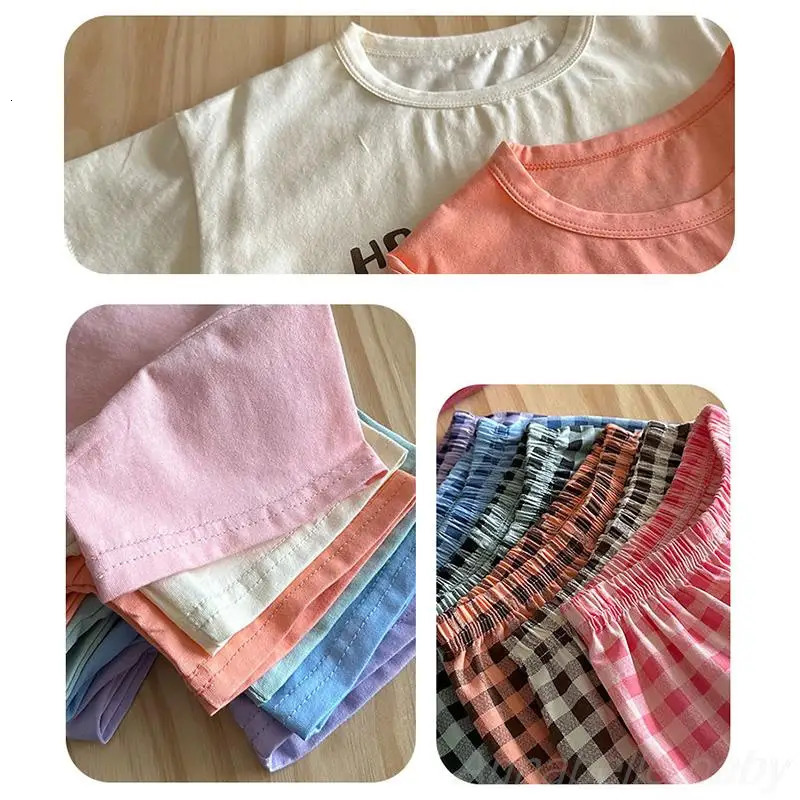 Thiny Yellow Brown Plaid Kids Pajamas Set for Baby Boys Girl 1 to 2 3 4 5 6 7 8 9 10 11 12 Year Plain Children Clothes Homewear 240506