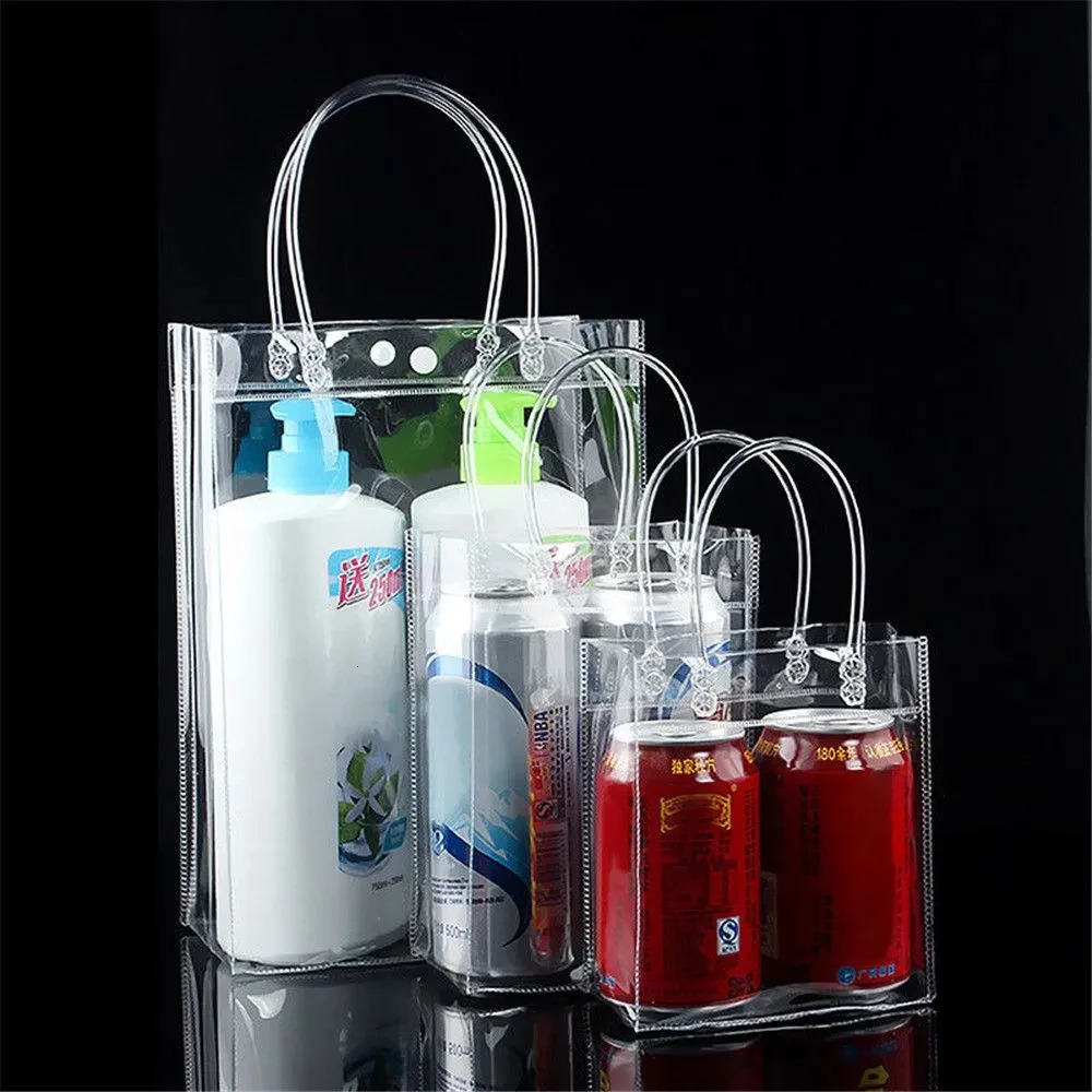 Women Clear Tote Bag PVC Transparent Handbag with Handle Shoulder Beach Trendy Bolsa De Regalo Shopping bags for Ladies 240506