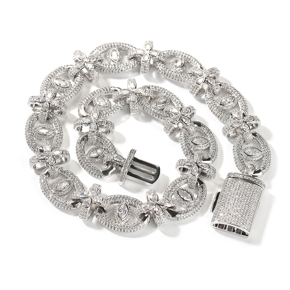 18mm Hip Hop Mens Horse's Eye Cross Cuban Chain Necklace Bracelets 5A Zircon Jewelry Set